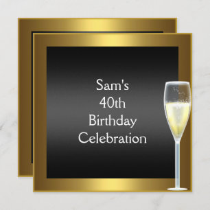 Invitation 40e anniversaire Champagne Gold Black