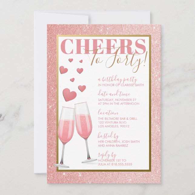 INVITATION 40E ANNIVERSAIRE | CHAMPAGNE ROSE (Devant)
