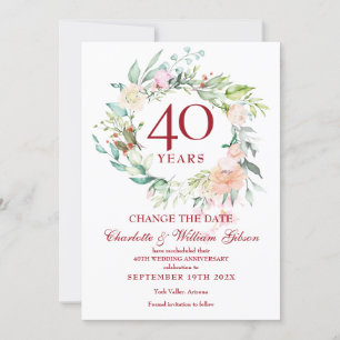 Invitation 40e anniversaire Changer la date Rose Garland