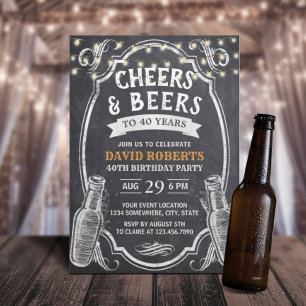 Invitation 40e anniversaire Cheers & Beers Rustic Chalkboard
