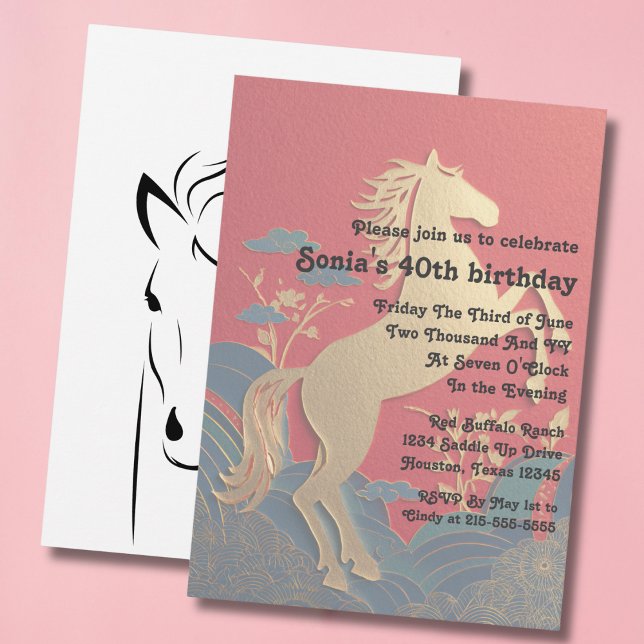 Invitation 40e anniversaire Cheval japonais et occidental (Créateur téléchargé)