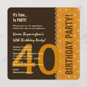 Invitation 40e anniversaire Chocolat et or avec dentelle V04B