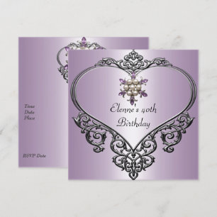 Invitation 40e Anniversaire Cœur Douce Mauve Violet Perle bij