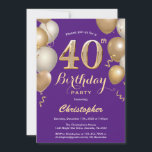 Invitation 40e anniversaire Confetti de ballons violet et or<br><div class="desc">40e anniversaire violet et or ballons Confetti Invitation. Pour plus de personnalisation,  cliquez sur le bouton "Customiser" et utilisez notre outil de conception pour modifier ce modèle.</div>