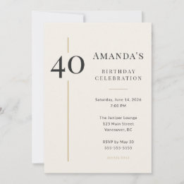 Invitation 40e anniversaire crème et or élégant