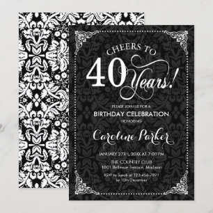 Invitation 40e anniversaire - Damas noir et blanc