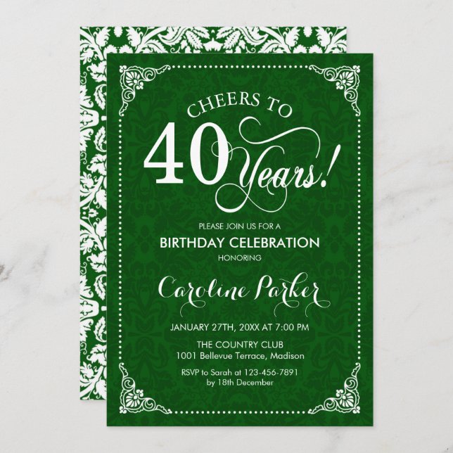 Invitation 40e anniversaire - Damas vert (Devant / Derrière)
