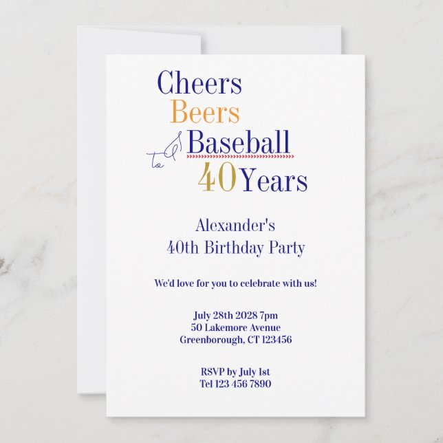 Invitation 40e Anniversaire de Baseball Salue Bières Mini Fêt (Devant)