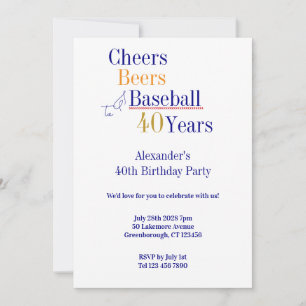 Invitation 40e Anniversaire de Baseball Salue Bières Mini Fêt