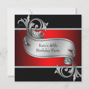 Invitation 40e anniversaire de femme noir rouge