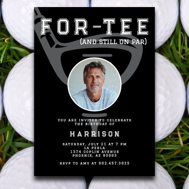 Invitation 40e anniversaire de fête Photo moderne Golf Noir (Créateur téléchargé)