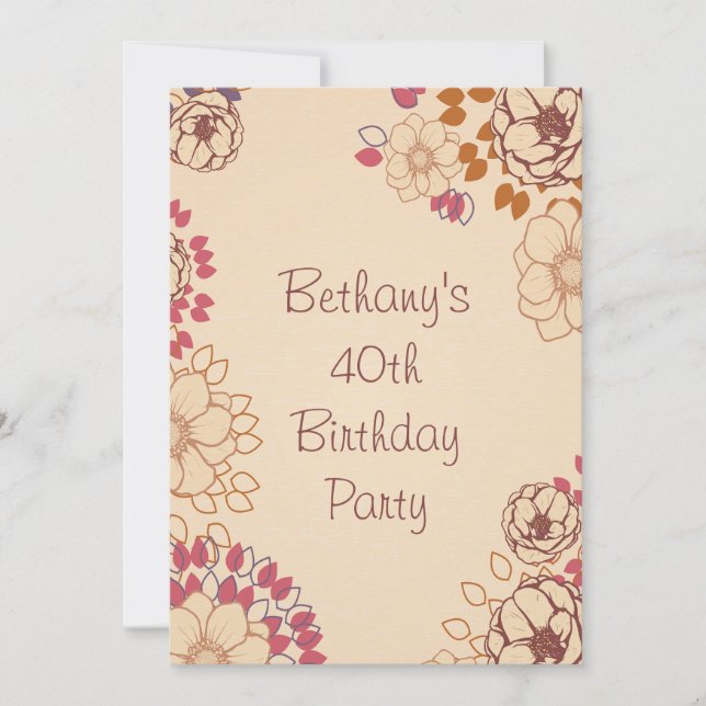 Invitation 40e anniversaire de la femme Cute Modern Floral (Devant)
