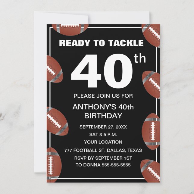 Invitation 40e Anniversaire de la fête Football Black Papa Sp (Devant)