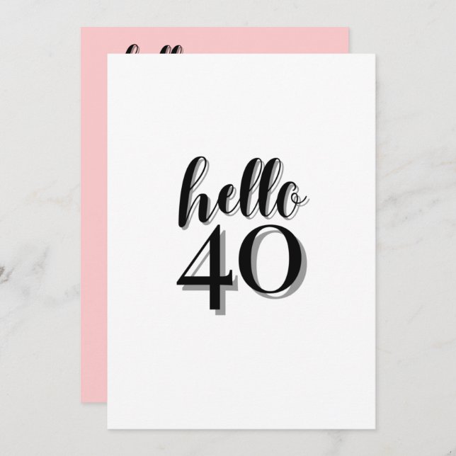 Invitation 40e anniversaire de la fête moderne rose et noir (Devant / Derrière)