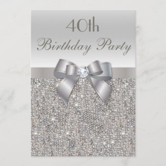 Invitation 40e anniversaire de la fête Séquins d'argent, Bow