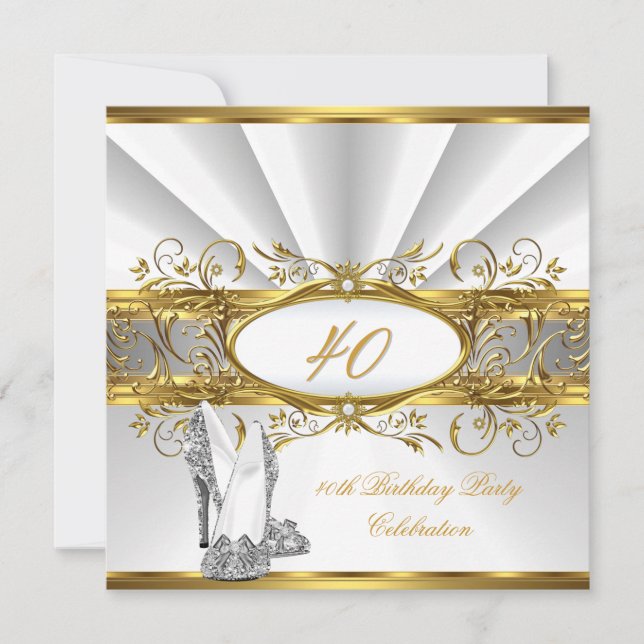 Invitation 40e Anniversaire de la fête White Gold talons d'ar (Devant)