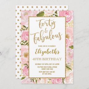 Invitation 40e anniversaire de la florale d'or rose