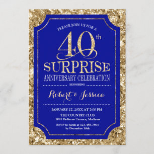 Invitation 40e anniversaire de la surprise - Gold bleu