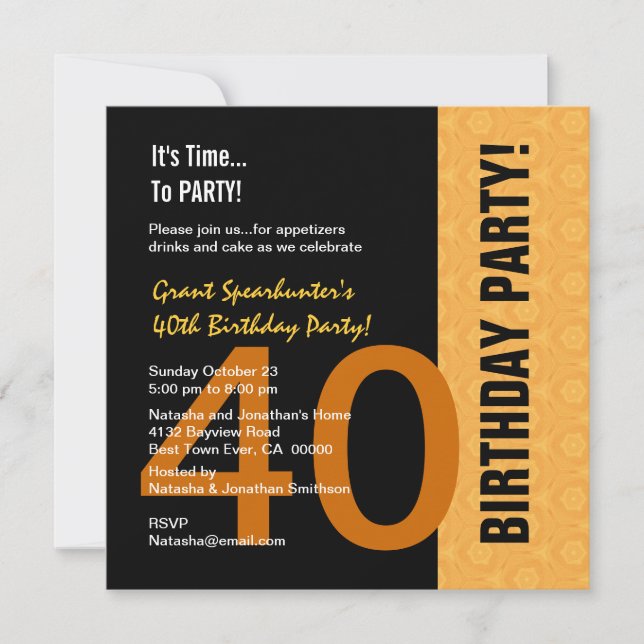 Invitation 40e anniversaire de l'époque moderne Gold and Blac (Devant)