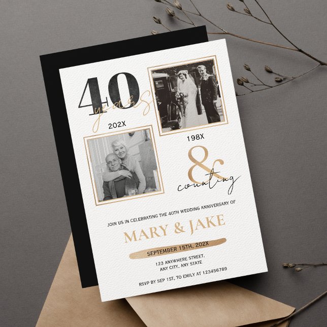 Invitation 40e anniversaire de mariage Alors et maintenant 40 (Créateur téléchargé)