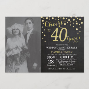 Invitation 40e Anniversaire de Mariage Ardoise Noir et Or