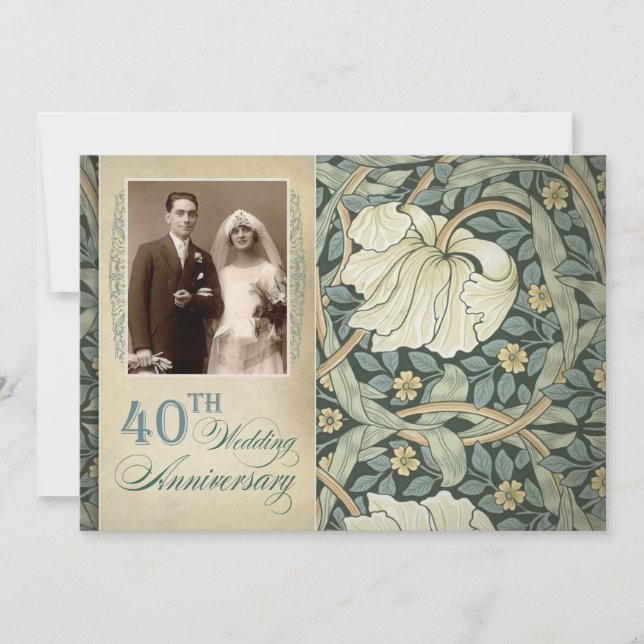 Invitation 40e anniversaire de mariage avec lys et photo (Devant)