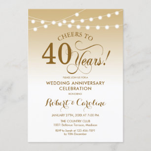 Invitation 40e anniversaire de Mariage - Blanc d'or