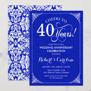 Invitation 40e anniversaire de mariage - Bleu saphir blanc