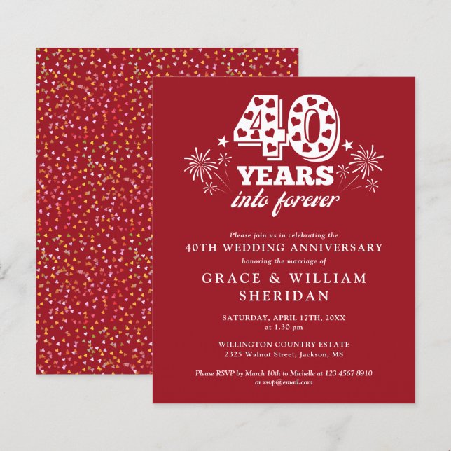 Invitation 40e anniversaire de mariage Budget Into (Devant / Derrière)