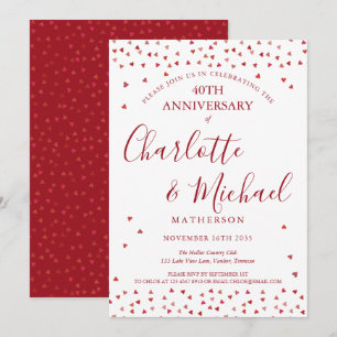 Invitation 40e Anniversaire de Mariage Cœurs de Rubis Script