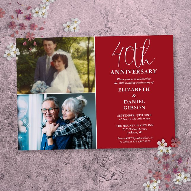 Invitation 40e anniversaire de mariage d'alors et d'aujourd'h (40th Wedding Anniversary Then And Now 2 Photo Invitation)