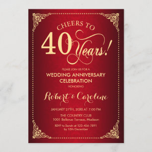 Invitation 40e anniversaire de mariage - Damask or et rouge