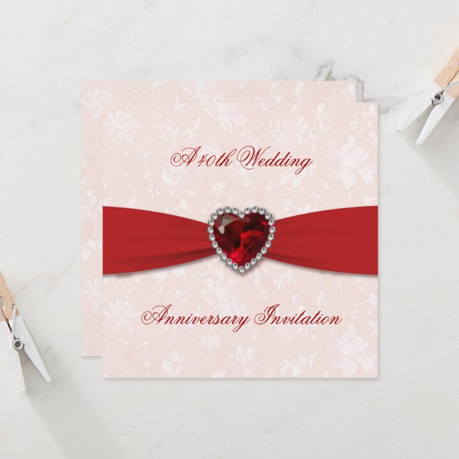 Invitation 40e anniversaire de mariage Damassé dou (Devant/Arrière en situation)