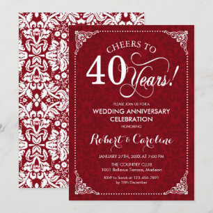 Invitation 40e anniversaire de mariage - Damassé rouge et bla