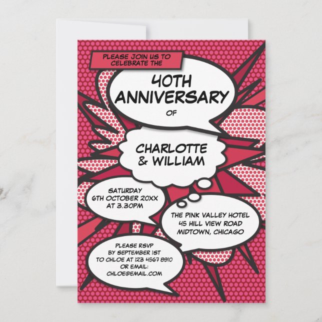 Invitation 40e Anniversaire de Mariage de Rubis Bande Dessiné (Devant)