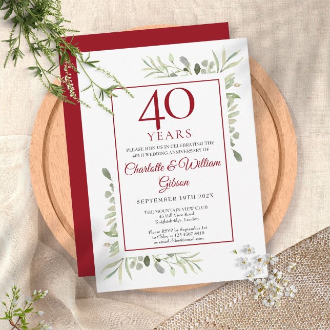 Invitation 40e anniversaire de mariage de rubis Élégante verd (Créateur téléchargé)