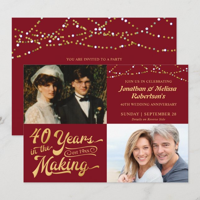 Invitation 40e anniversaire de mariage de Ruby, photos d'hier (Devant / Derrière)