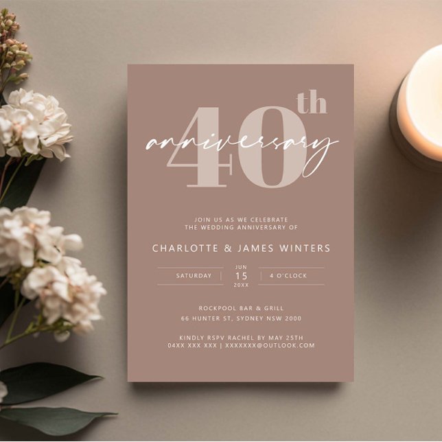 Invitation 40e anniversaire de mariage écriture beige minimal (Créateur téléchargé)