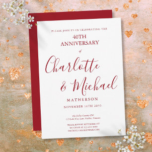 Invitation 40e anniversaire de mariage élégant script rubis