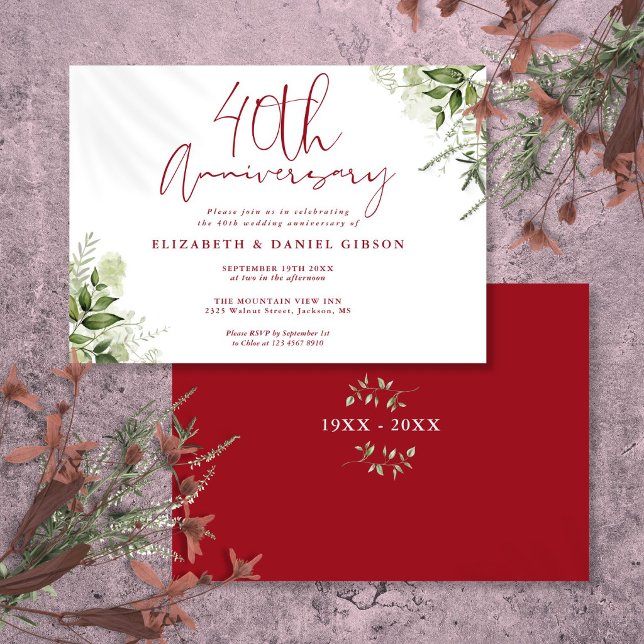 Invitation 40e Anniversaire de Mariage Floral de Verdure (40th Wedding Anniversary Greenery Floral Invitation)