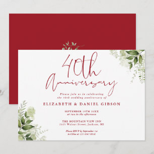 Invitation 40e Anniversaire de Mariage Floral de Verdure