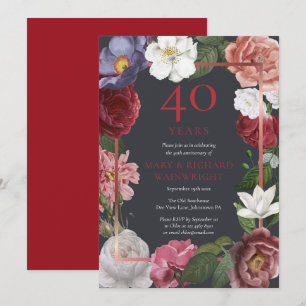 Invitation 40e anniversaire de mariage floral rose chic rubis