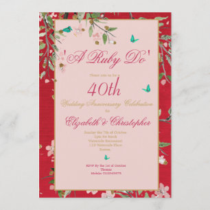 Invitation 40e Anniversaire de Mariage Floral Rouge Un Ruby D