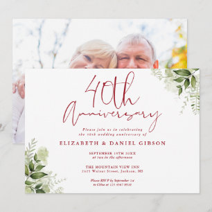 Invitation 40e anniversaire de mariage Floral verd