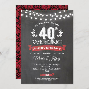 Invitation 40e anniversaire de mariage invitation. Rouge rubi