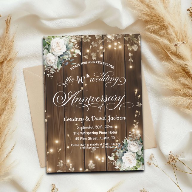 Invitation 40e anniversaire de Mariage Lumières à cordes rust (Créateur téléchargé)