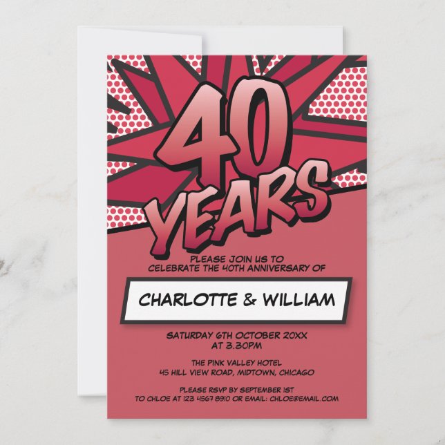 Invitation 40e anniversaire de mariage moderne et amusant (Devant)