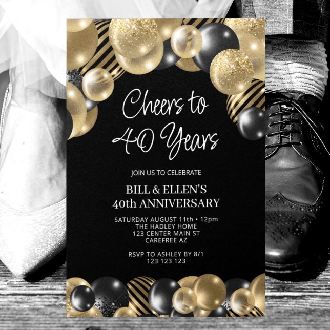 Invitation 40e anniversaire de mariage Moderne Noir et Or (Créateur téléchargé)