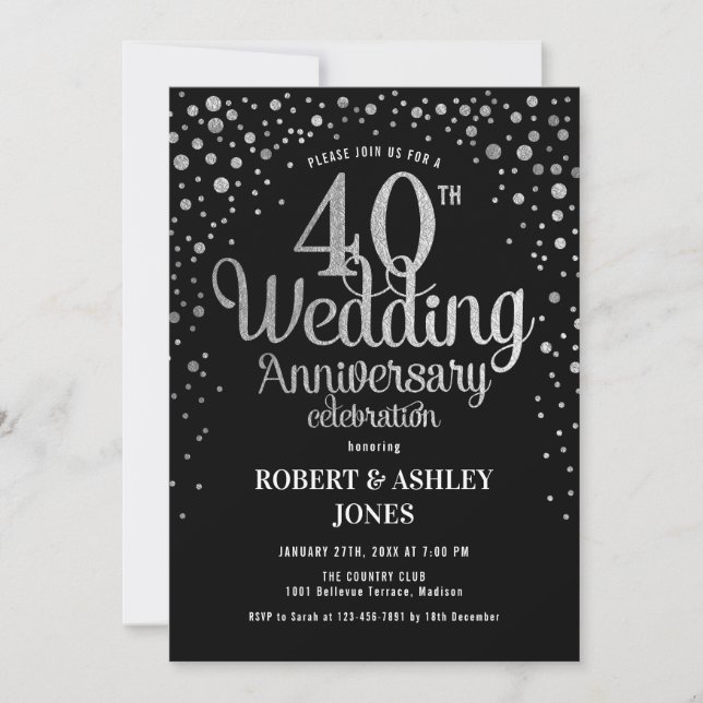 Invitation 40e anniversaire de mariage - Noir & Argent (Devant)
