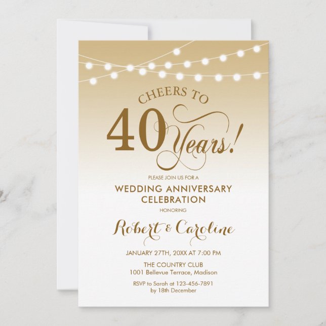 Invitation 40e anniversaire de mariage - Or Blanc (Devant)